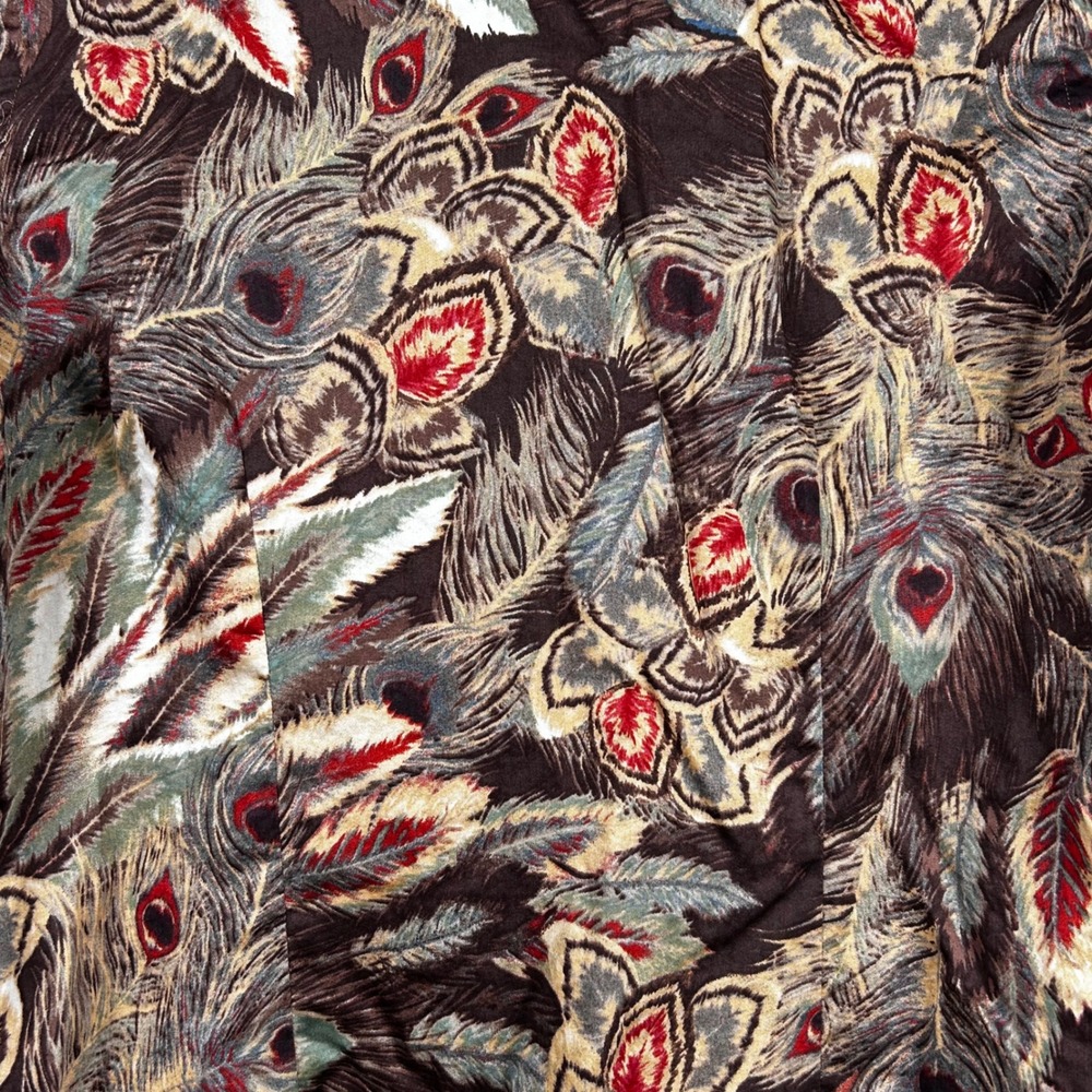 Lauren Ralph Lauren‎ Petite PM Brown Peacock Feather Floral Cotton Button Up EUC - Picture 7 of 7